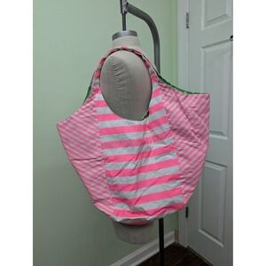 Victoria's Secret Pink White Striped Canvas Tote Bag Lemon Floral Lining Hobo